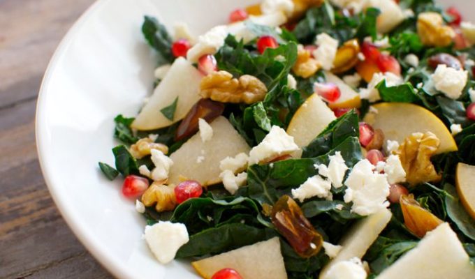 Kale Salad with Asian Pear, Pomegranate and Dates