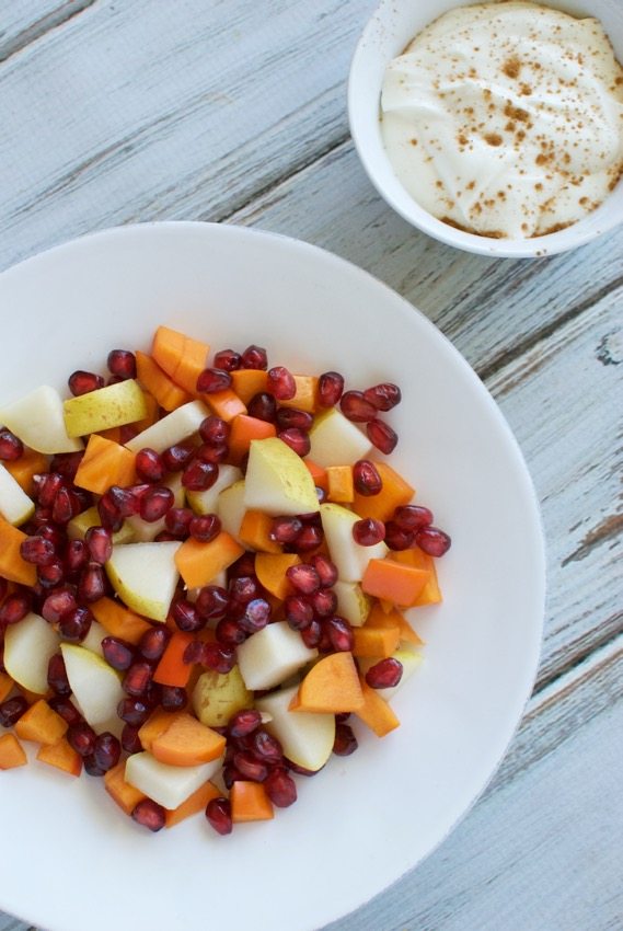 fall fruit salad with maple fruit dip