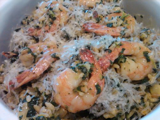 spinach risotto with shrimp and goat cheese