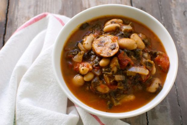 White Bean and Sausage Stew with Wilted Greens - Eating Made Easy