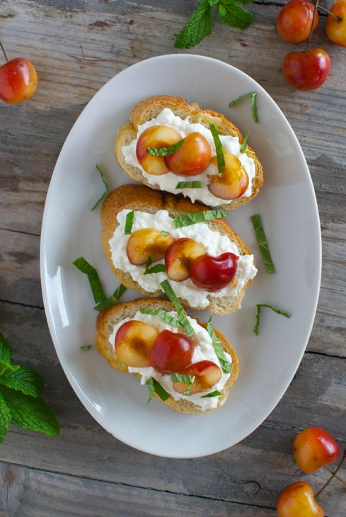 Crostini with Ricotta Cherries and Mint