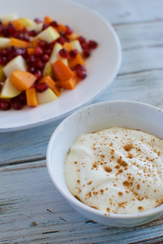 Persimmon, Pomegranate and Pear Salad with Maple Yogurt