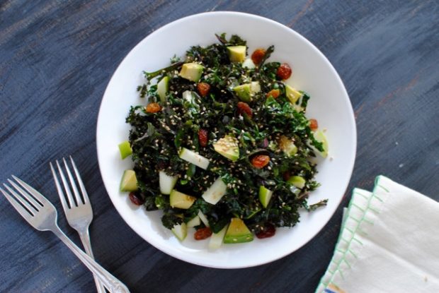 kale salad with avocado and sesame