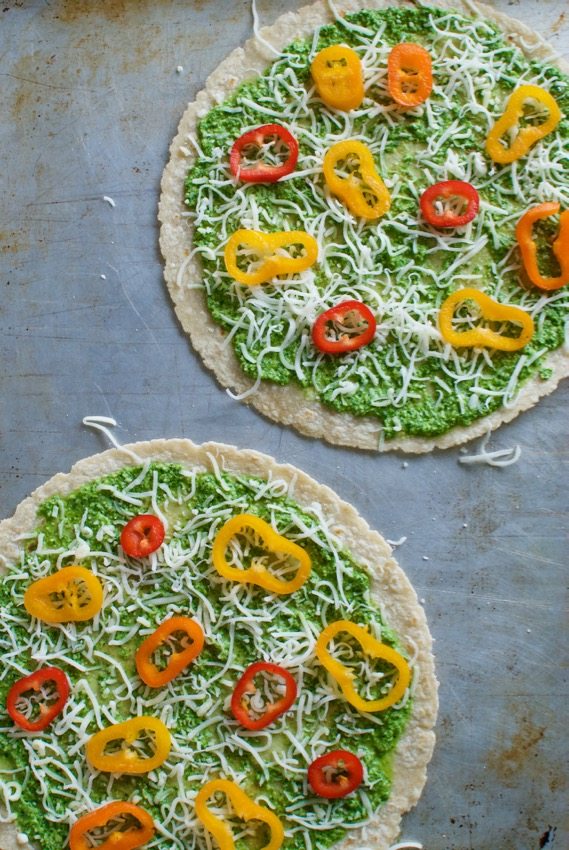 tortilla pizza with hemp seed pesto