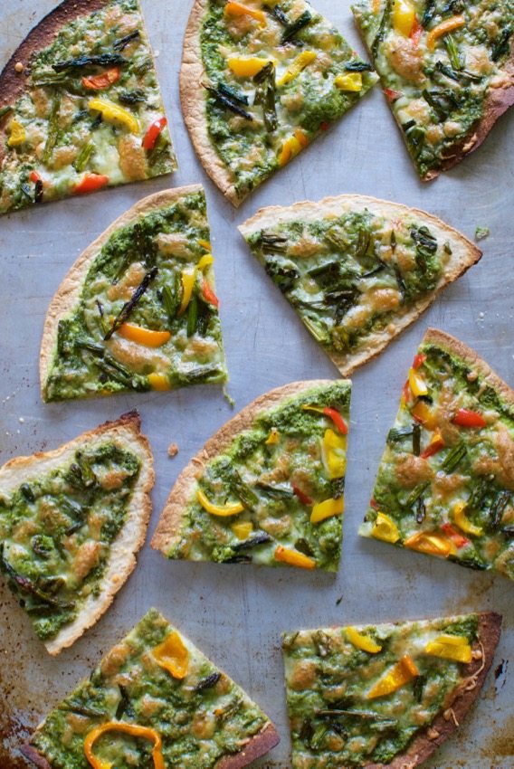 tortilla pizza with hemp seed pesto